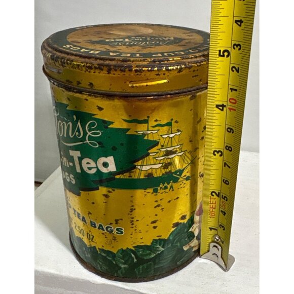 Vintage Bostons Mint In Tea Bags Tin Can 5 x 3.75" - Picture 6 of 8